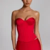 Araminta Lace-Up Corset Top in Fire Red