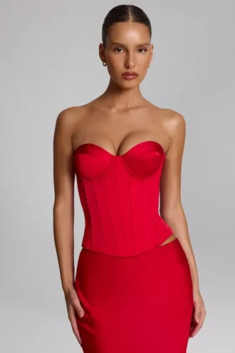 Araminta Lace-Up Corset Top in Fire Red