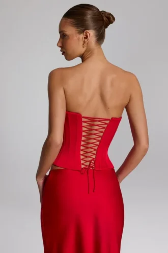 Araminta Lace-Up Corset Top in Fire Red