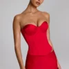 Araminta Lace-Up Corset Top in Fire Red