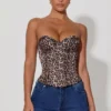 Araminta Lace-Up Corset Top in Leopard Print