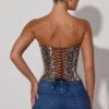 Araminta Lace-Up Corset Top in Leopard Print