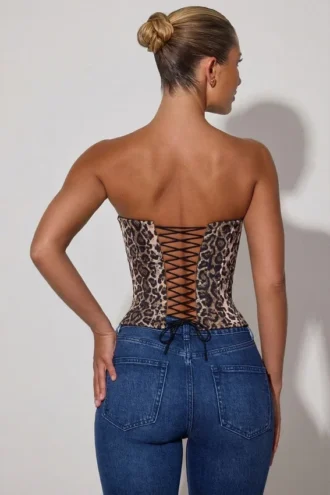 Araminta Lace-Up Corset Top in Leopard Print
