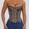 Araminta Lace-Up Corset Top in Leopard Print