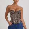 Araminta Lace-Up Corset Top in Leopard Print