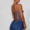 Araminta Lace-Up Corset Top in Leopard Print
