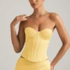 Araminta Lace-Up Corset Top in Pastel Yellow