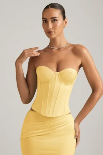 Araminta Lace-Up Corset Top in Pastel Yellow