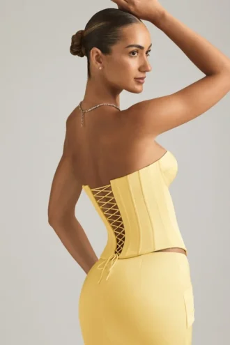 Araminta Lace-Up Corset Top in Pastel Yellow