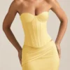 Araminta Lace-Up Corset Top in Pastel Yellow