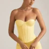 Araminta Lace-Up Corset Top in Pastel Yellow