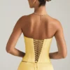 Araminta Lace-Up Corset Top in Pastel Yellow