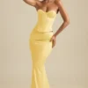 Araminta Lace-Up Corset Top in Pastel Yellow