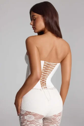 Araminta Lace-Up Corset Top in White