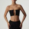 Ariana Embellished Cut-Out Crop Top in Black