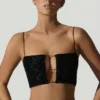 Ariana Embellished Cut-Out Crop Top in Black