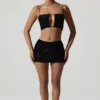 Ariana Embellished Cut-Out Crop Top in Black