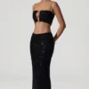 Ariana Embellished Cut-Out Crop Top in Black