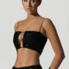 Ariana Embellished Cut-Out Crop Top in Black