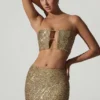 Ariana Embellished Cut-Out Crop Top in Gold