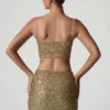 Ariana Embellished Cut-Out Crop Top in Gold