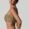Ariana Embellished Cut-Out Crop Top in Gold