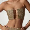 Ariana Embellished Cut-Out Crop Top in Gold