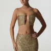 Ariana Embellished Cut-Out Crop Top in Gold