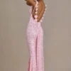 Ariette Premium Embellished Open-Back Maxi Dress in Baby Pink