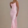 Ariette Premium Embellished Open-Back Maxi Dress in Baby Pink
