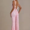 Ariette Premium Embellished Open-Back Maxi Dress in Baby Pink