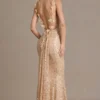 Ariette Premium Embellished Open-Back Maxi Dress in Gold