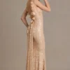 Ariette Premium Embellished Open-Back Maxi Dress in Gold