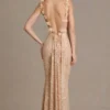 Ariette Premium Embellished Open-Back Maxi Dress in Gold