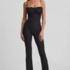 Arlena Bow-Detail Lace Flared Jumpsuit in Black