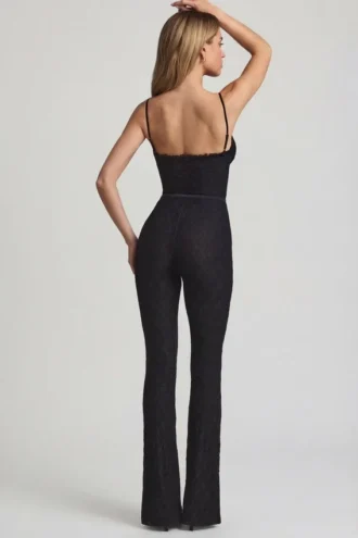 Arlena Bow-Detail Lace Flared Jumpsuit in Black