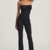 Arlena Bow-Detail Lace Flared Jumpsuit in Black