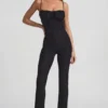 Arlena Bow-Detail Lace Flared Jumpsuit in Black