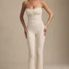 Arlena Bow-Detail Lace Flared Jumpsuit in Ivory