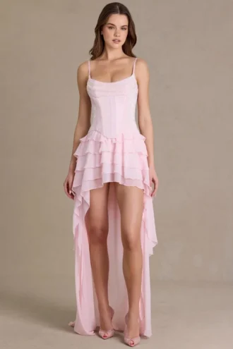 Arlette Premium Embellished Cowl-Neck Corset Gown in Baby Pink