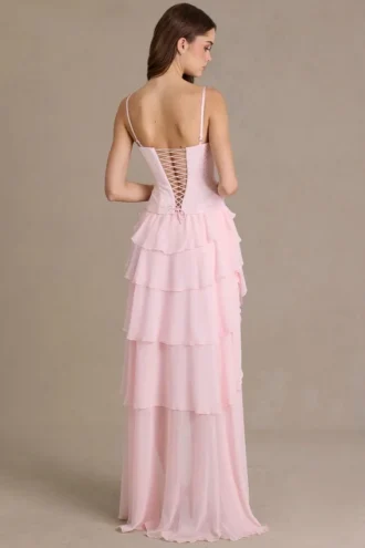 Arlette Premium Embellished Cowl-Neck Corset Gown in Baby Pink