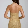 Arlona Embellished Halterneck Mini Dress in Gold