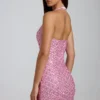 Arlona Embellished Halterneck Mini Dress in Pink