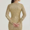 Arlowe Embellished Cowl-Neck Mini Dress in Gold