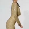 Arlowe Embellished Cowl-Neck Mini Dress in Gold
