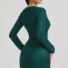 Arlowe Embellished Cowl-Neck Mini Dress in Teal Green