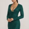 Arlowe Embellished Cowl-Neck Mini Dress in Teal Green