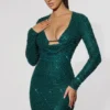Arlowe Embellished Cowl-Neck Mini Dress in Teal Green