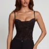 Armelia Embellished Peekaboo Cowl-Neck Top in Black