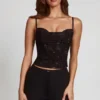 Armelia Embellished Peekaboo Cowl-Neck Top in Black
